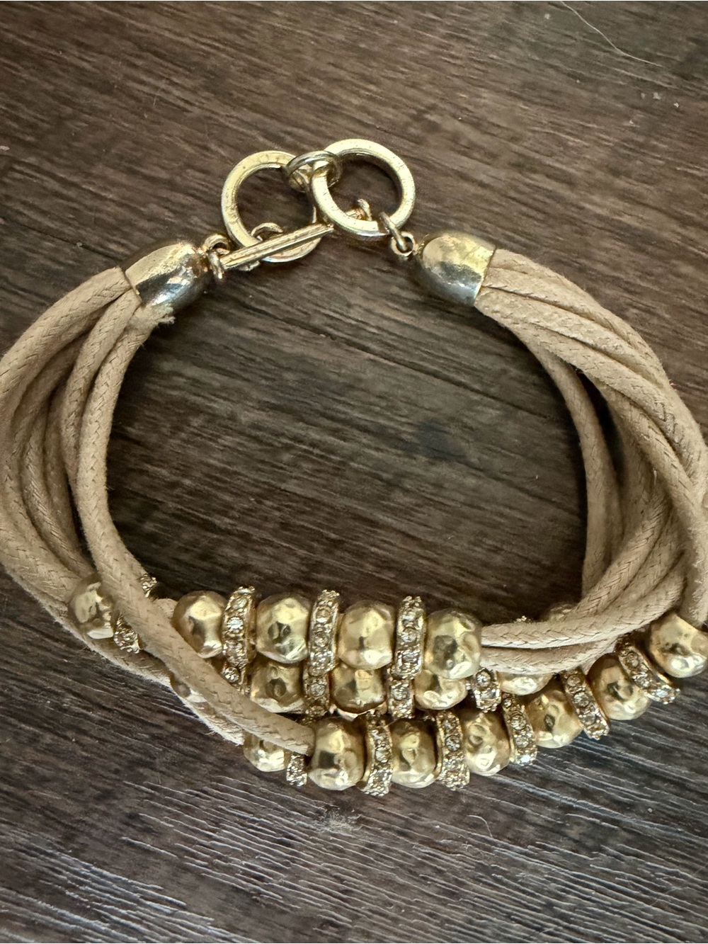 Source Unknown Gold and Taupe Multi-Strand Beaded Bracelet - Picture 4 of 5